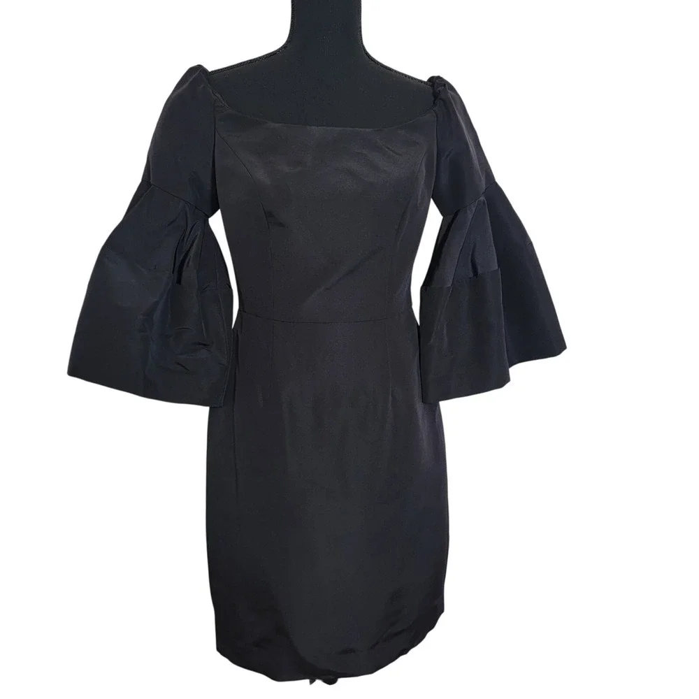 Carolina‎ Herrera Black Silk Lined Puff Balloon Bell Sleeve Knee Length USA Sz 8